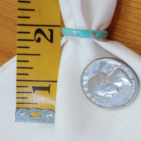 925 turquoise enamel with stud white stones silver ring - Picture 5 of 5